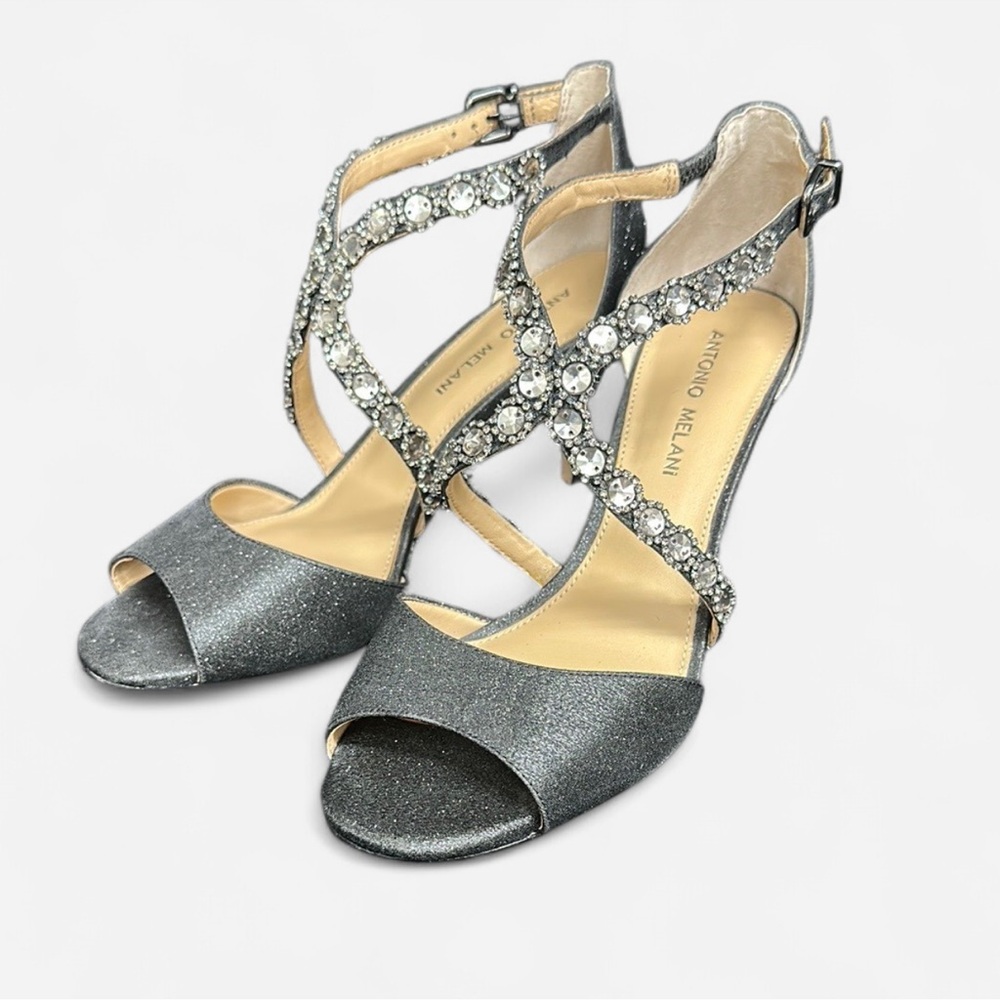 Silver Strappy 3” Heels with rhinestone straps Antonio Melani - Picture 11 of 11